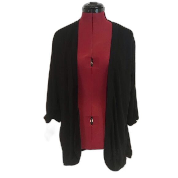 Exclusively Misook Acrylic Knit Jacket Size Medium Black Open Front 3/4 Sleeve - Picture 1 of 9